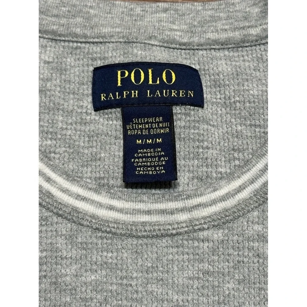 Polo Ralph Lauren Gray Waffle Knit Thermal Sleepwear Cotton Eagle Graphic Sz M